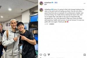 理查利森告别孙兴慜：和你做队友是我荣幸，我们的道路还会再交汇